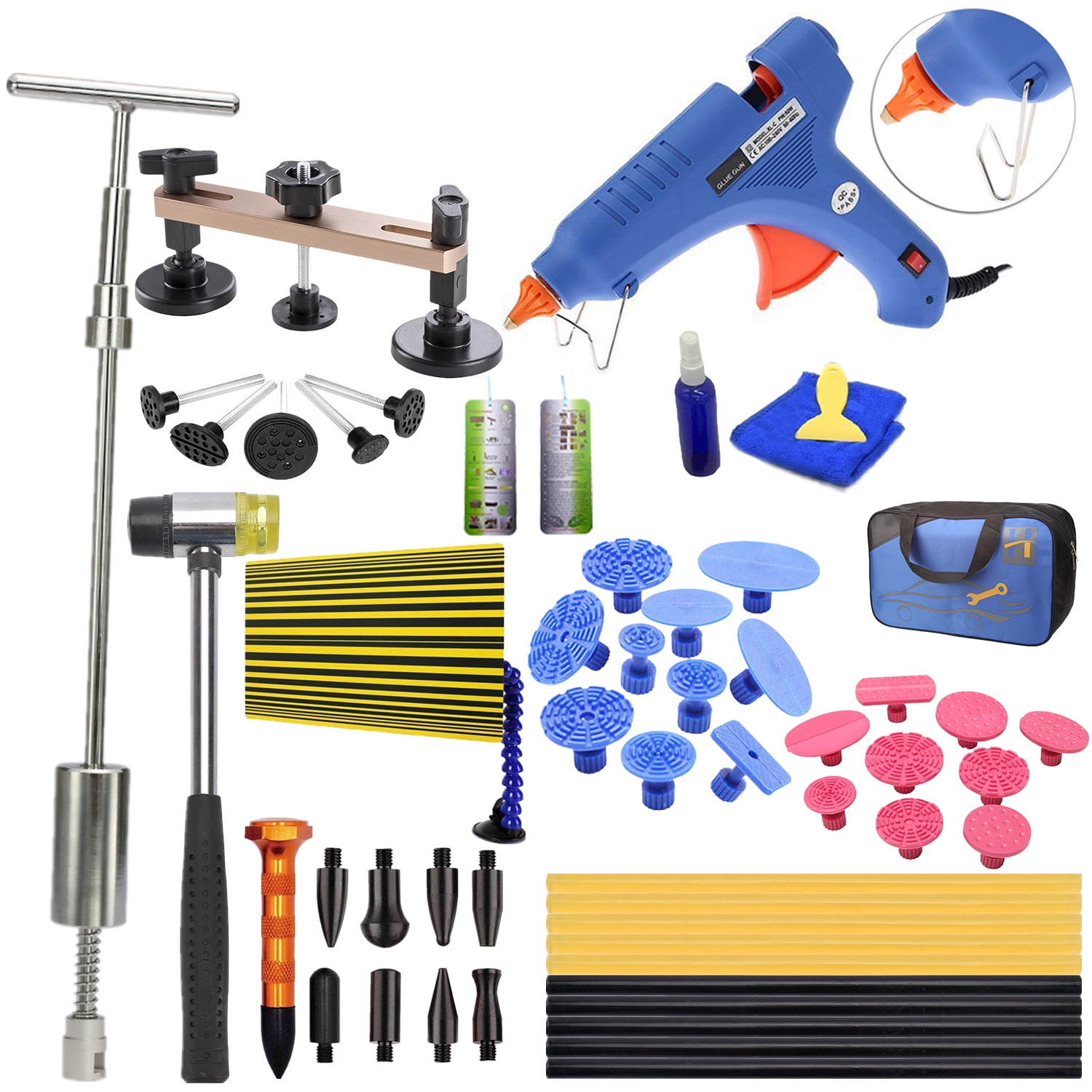 Dent Repair Tool Kits Paintless Dent Removal Slide Hammer with Pulling Tabs Pro Hot Melt Glue