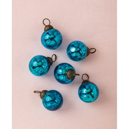 Mercury Glass Christmas Ornament Mini Mercury Glass Ornaments (Ava Classic Ball Design, 1 - 1.5 Inches, Turquoise Blue, Set of 6) - Vintage-Style Mercury Glass Christmas Ornaments ()