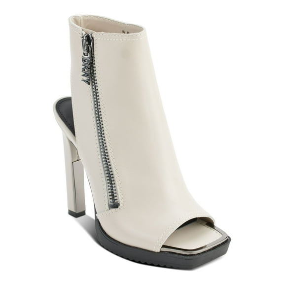 DKNY Womens Ivory Cut Out Heel Padded Malia Square Toe Block Heel Zip-Up Leather Dress Shootie 9 M