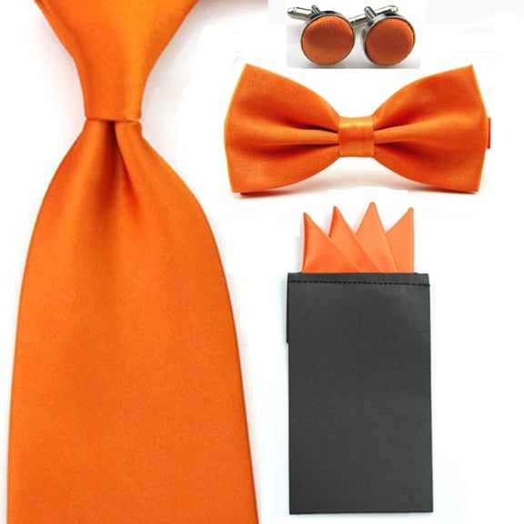 Men Solid Bowtie 8cm Necktie Pre-folded 4 Folds Hanky Pocket Square Cufflink Set