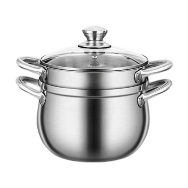 Olla de acero inoxidable de calentamiento rápido para cocina de inducción, picnic 24cm y rejilla de vapor