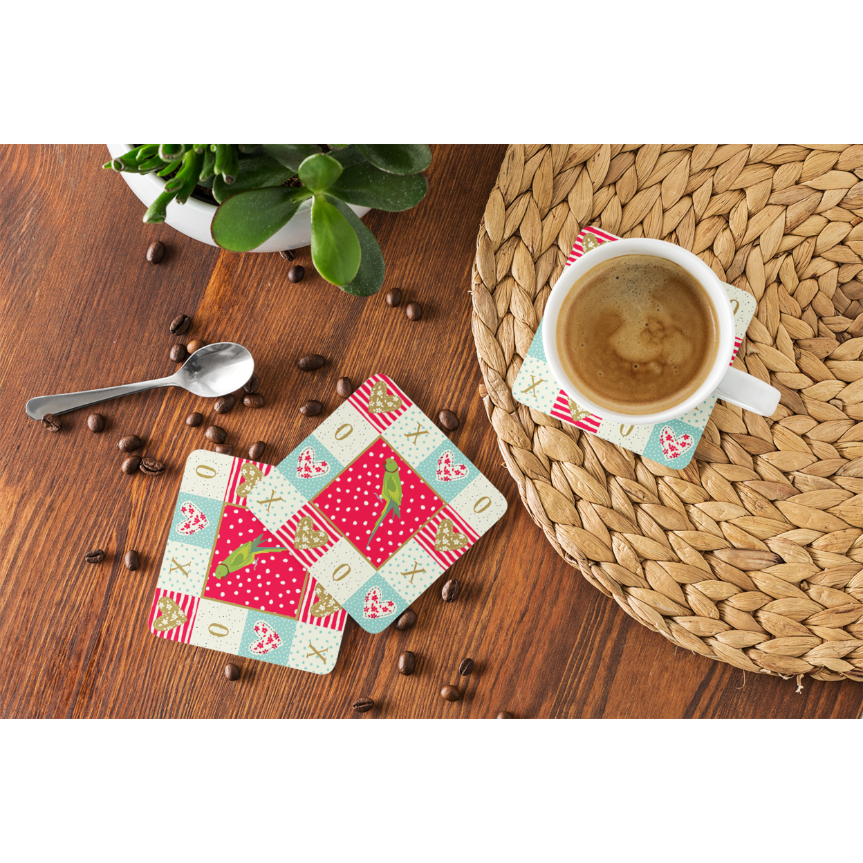 Ring-Necked Parakeet Love Foam Coaster Set of 4