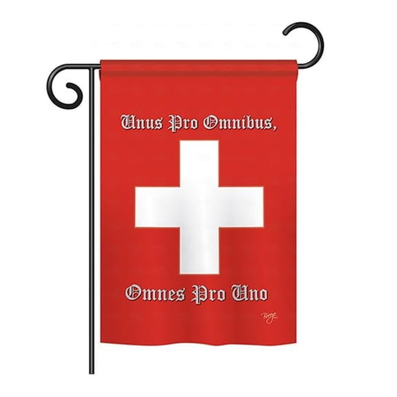 Breeze Decor BD-CY-GS-108099-IP-BO-D-US13-BD 13 x 18.5 in. Swiss Flags of the World Nationality Impressions Decorative Vertical Double Sided Garden Flag Set with Banner Pole