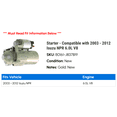 thumbnail image 2 of Starter - Compatible with 2003 - 2012 Isuzu NPR 6.0L V8 2004 2005 2006 2007 2008 2009 2010 2011, 2 of 2