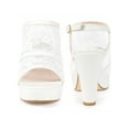 thumbnail image 5 of BLISSFUL STEP Open Toe Platform Ankle Strap Slingback Chunky Heel Sandals for Women White 9, 5 of 6