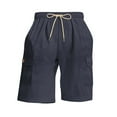 thumbnail image 4 of Men Cargo Shorts Plus Size Solid Color Drawstring Elastic Waist Summer Lightweight Shorts with Multiple Pockets Navy 2XL, 4 of 6
