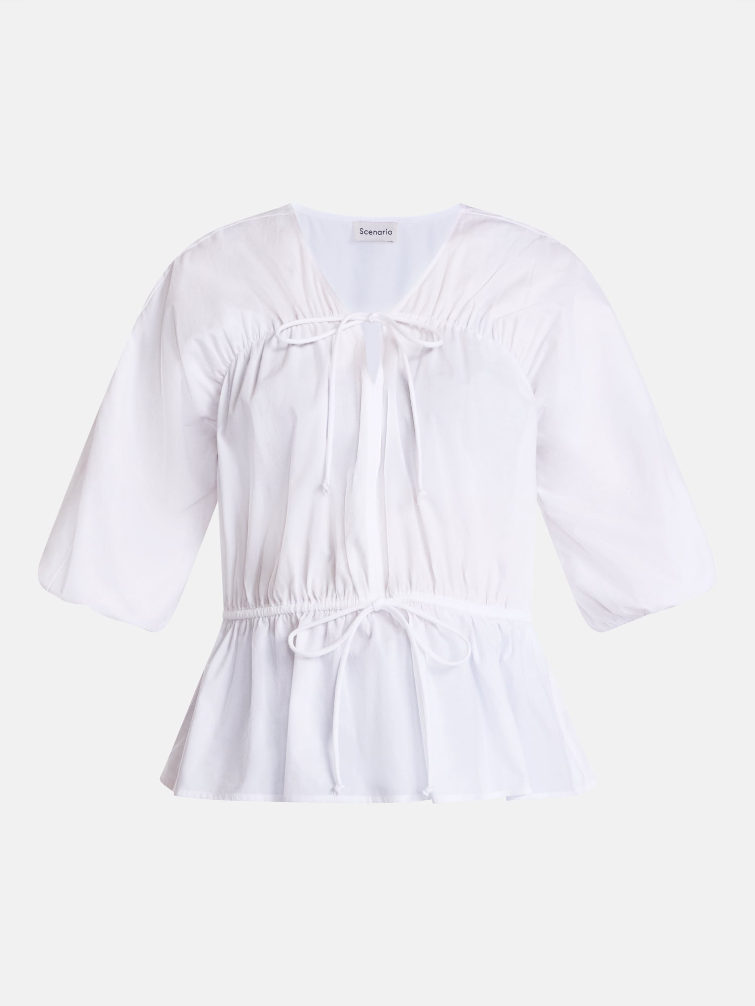 Scenario Women's Front Tie Peplum Top with 3/4-Length Sleeves, Size XS-XXXL