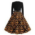 thumbnail image 5 of Halloween Dresses for Women Spider Ghost Crew Neck 1950s Cocktail Fall Dresses Long Sleeve Hepburn Retro Vintage Tea Length Dress with Belt 2XL, 5 of 5