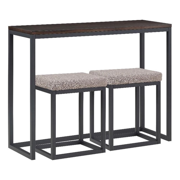 Pemberly Row Contemporary Walnut and Black Metal Counter Bar Set
