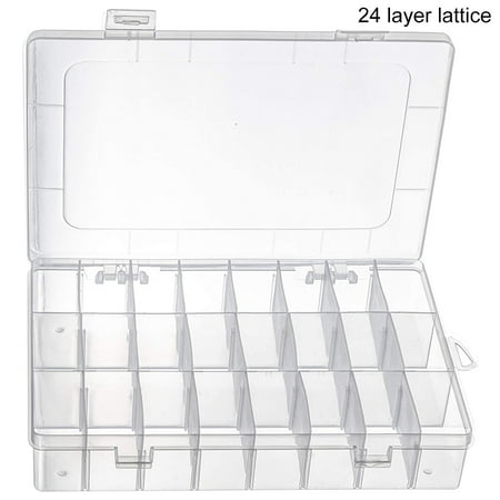 Riqueza 24-Grid Plastic Organizer Box with Adjustable Dividers for Jewelry Beads Fishing Tackle (1 Pack)