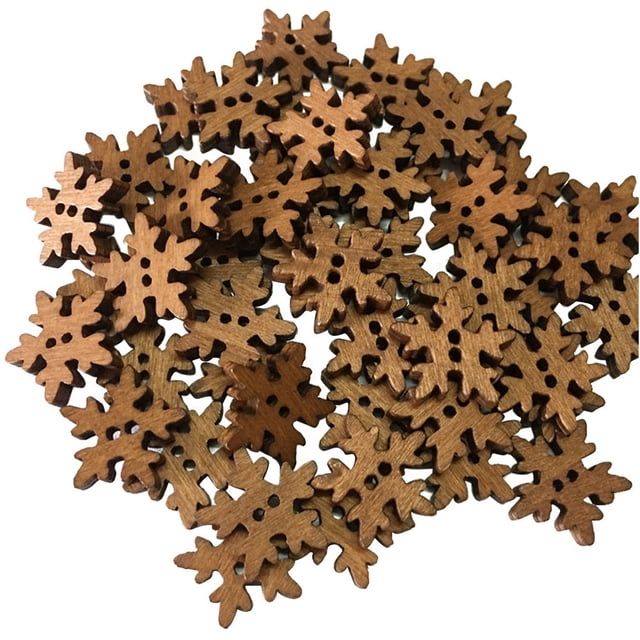 LEEYNEER100pcs Christmas Snowflake Shape Design DIY Wooden Buttons for Scrapbooking Craft DIY 18MM