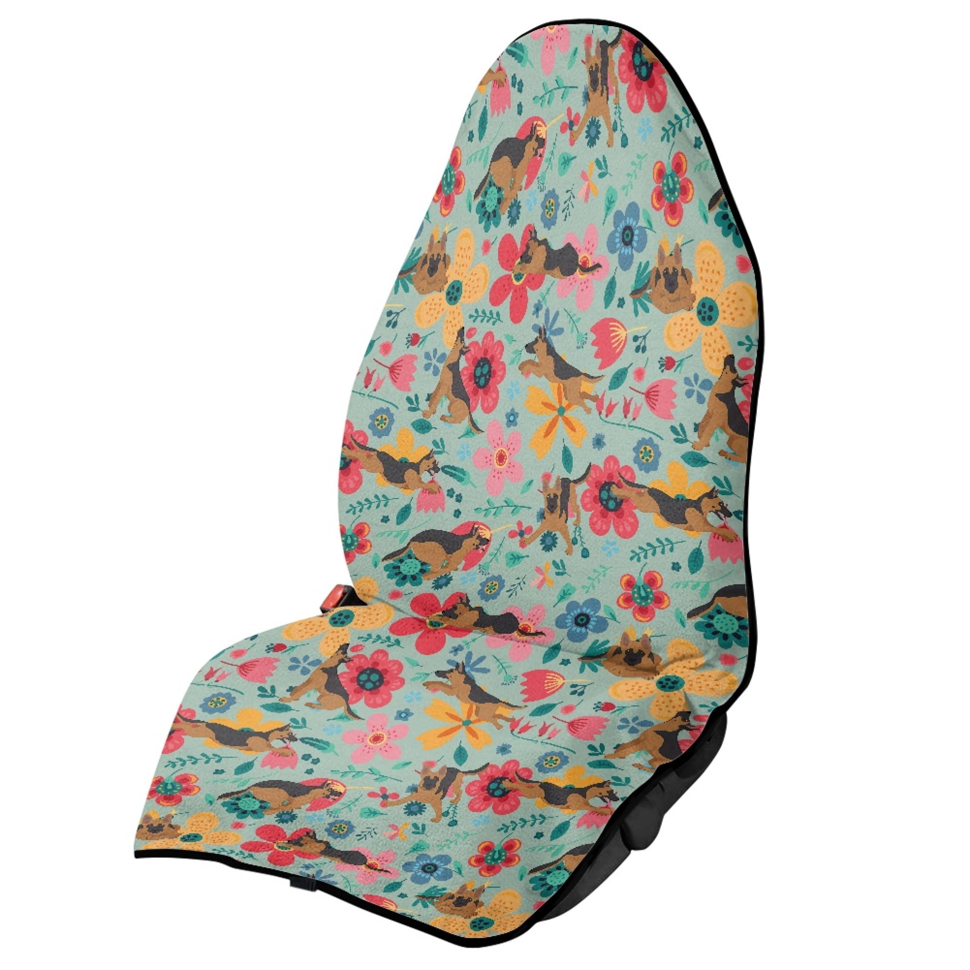 CHAQLIN Dogs and Flowers Terry Cloth Car Seat Cover Protector for Van Bucket Seat Truck Seat Suitable for Trucks SUVs
