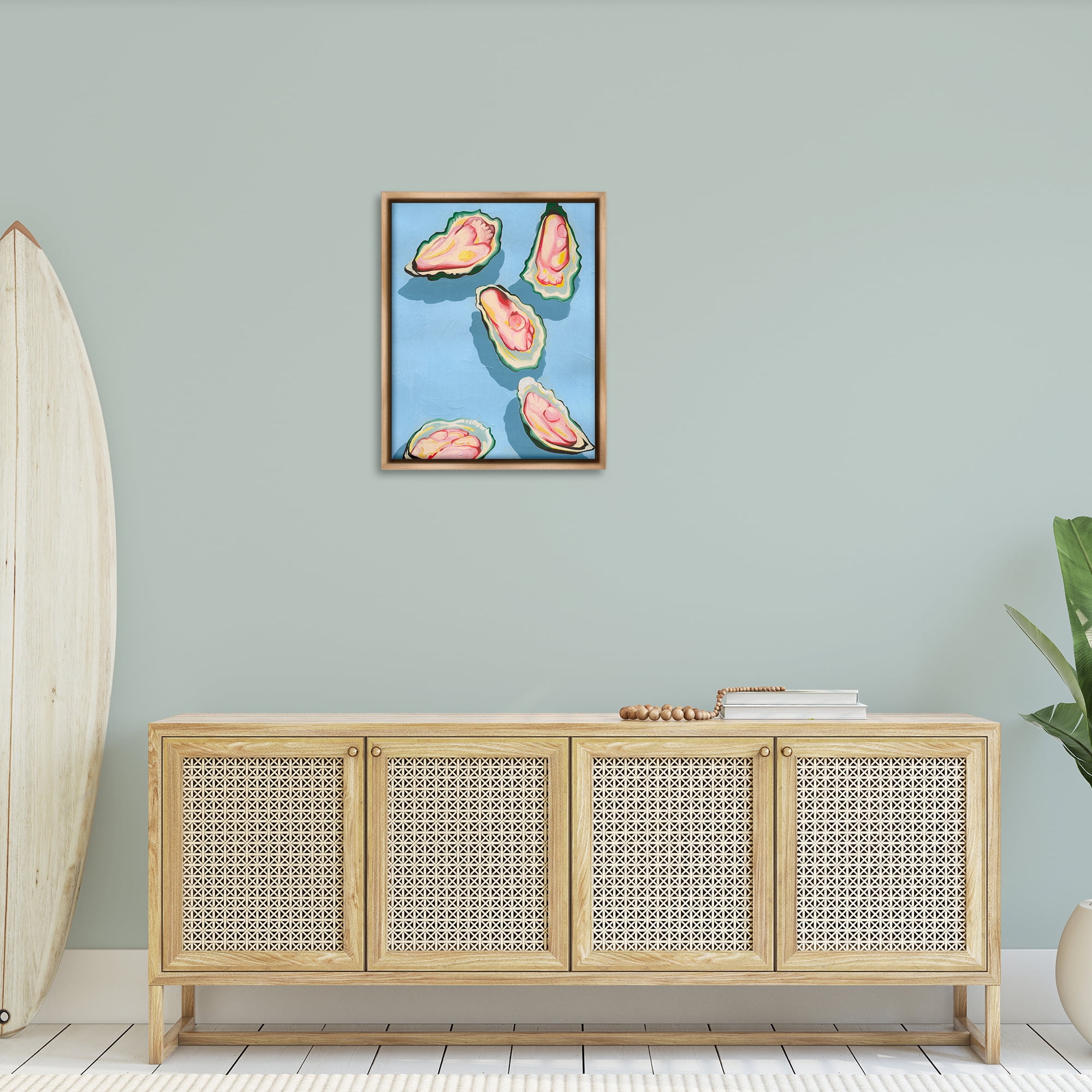 Stupell Industries Bold Oysters on Blue Animals & Insects Painting Brown Floater Framed Canvas Art Print Wall Art, 25 x 31