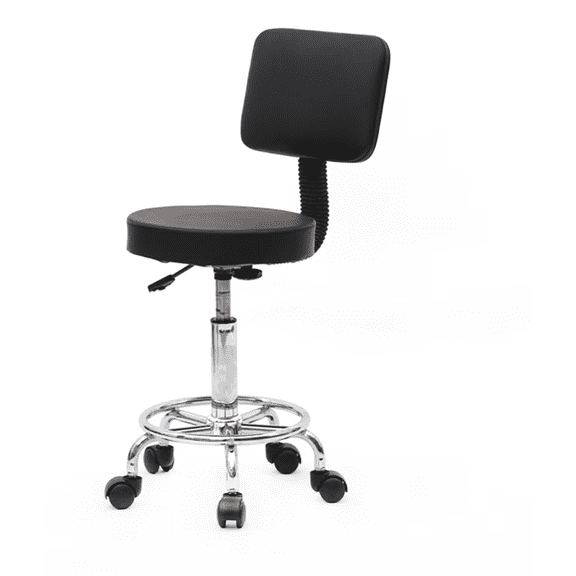 Salon Stool Round Shape Adjustable with Back, Black