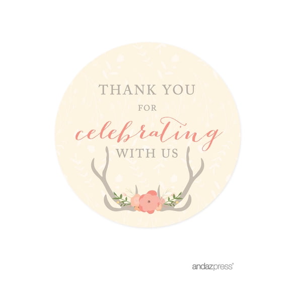 Thank You For Celebrating With Us!  Woodland Deer Wedding Round Circle Label Stickers, 40-Pack