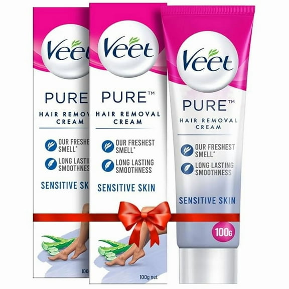 Veet Pure Hair Removal Cream for Women with No Ammonia Smell, Sensitive Skin - 100 g (Pack of 2)