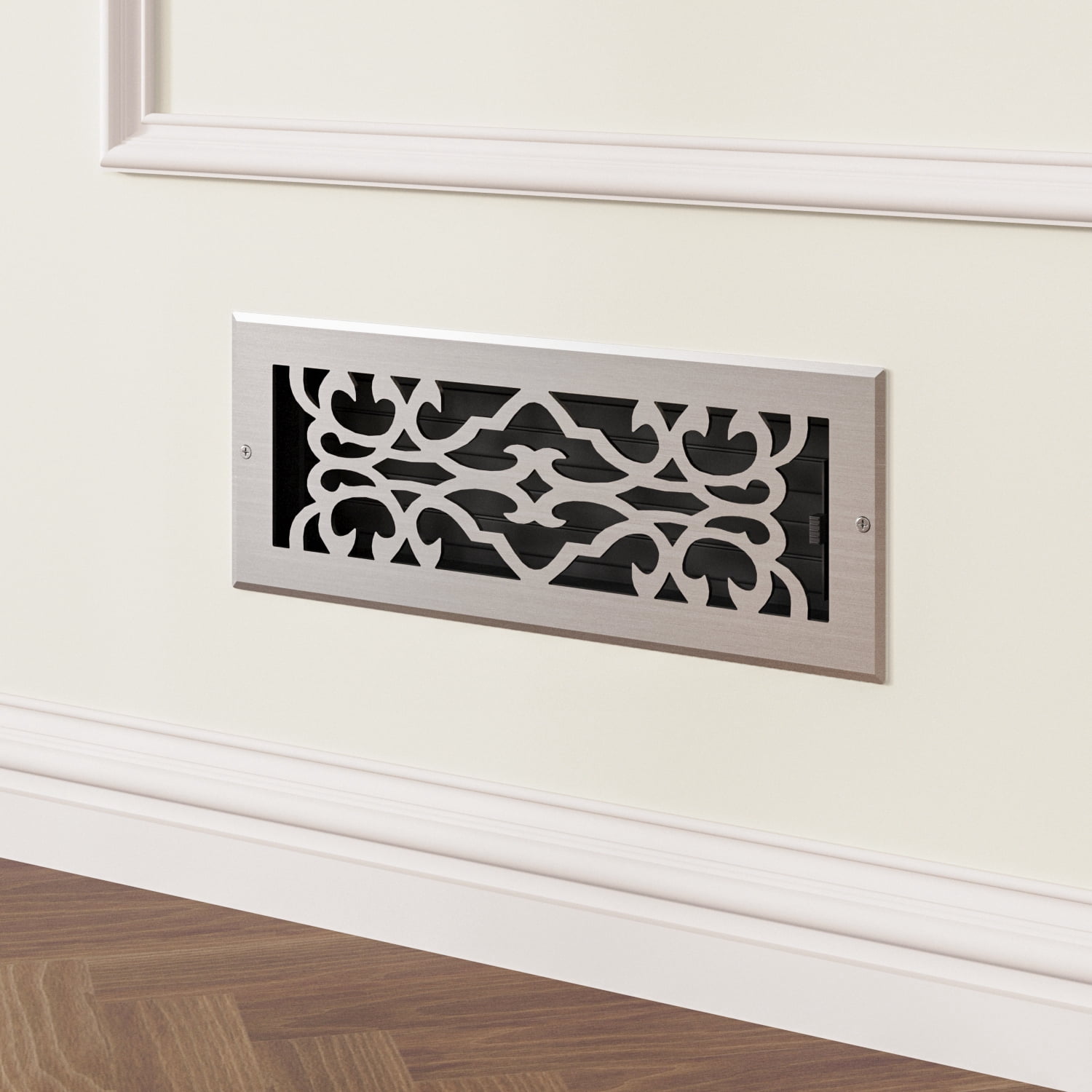 Naiture Stainless Steel Wall Register, Heavy Duty Rust-Resistant Wall Vent Cover, Traditional Damper or Lever, Modern Style Grille Wall Vent, Duct Size 4" X 14", Brushed Nickel Finish
