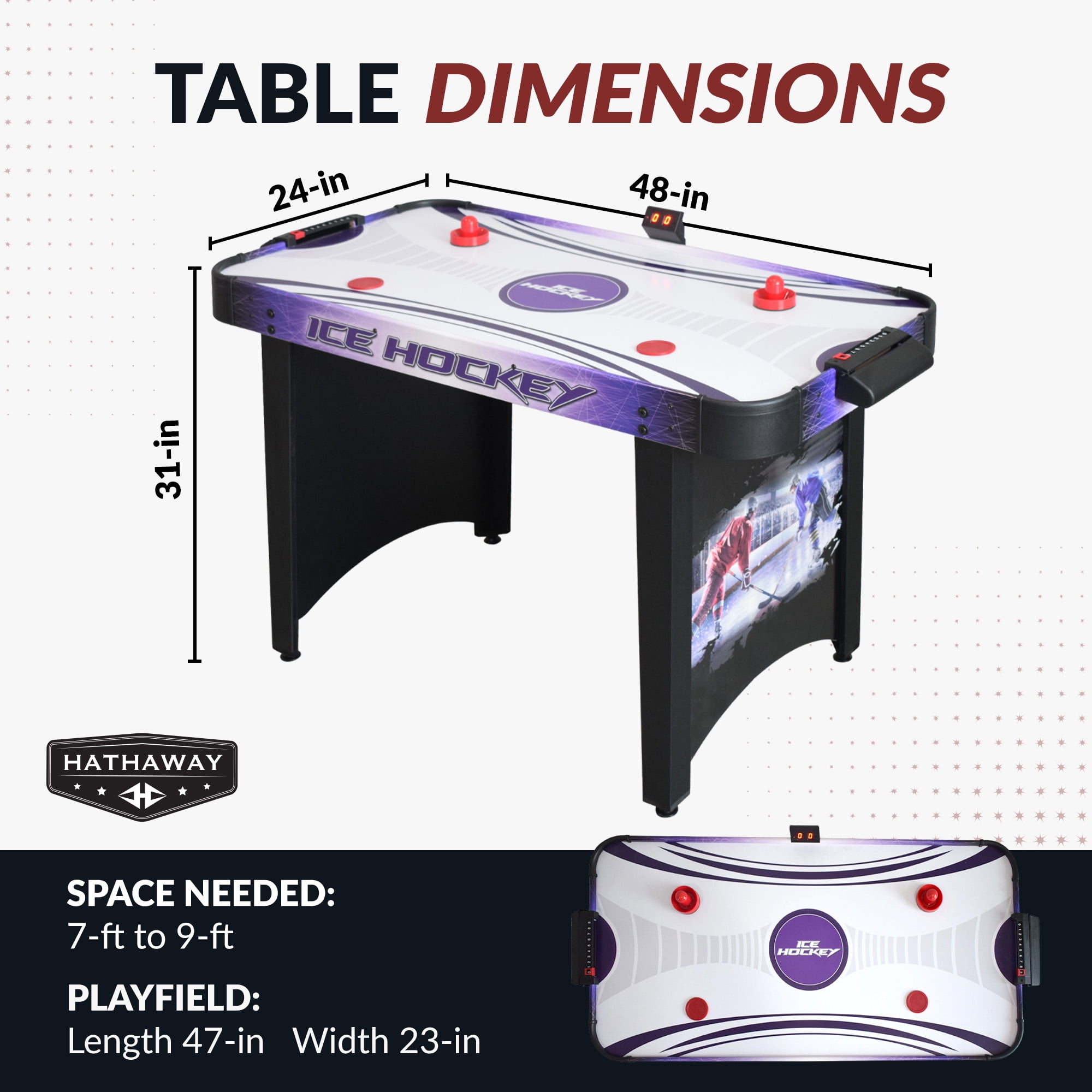 Hathaway Hat Trick Air Hockey Table, 4-tt, Purple/Black
