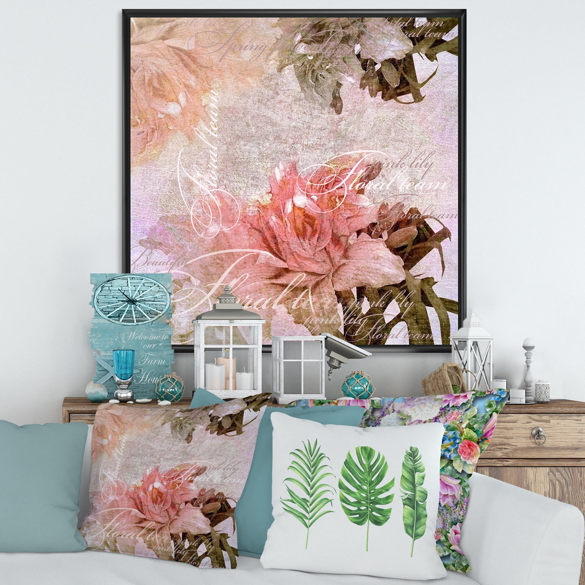 Designart 'Flowers Vintage In Pastel Colours' Traditional Framed Canvas Wall Art Print