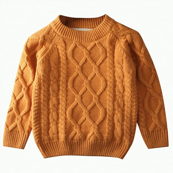 Hessimy Baby Boys Girls Fall Cable Knit Sweater Long Sleeve Solid Knitwear Tops Toddler Casual Warm Autumn Winter Pullovers Clothes 0-3m Outerwear (Orange,6-12 Months)