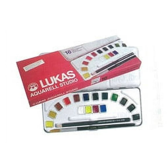 Lukas Aquarell Artist Studio Watercolor Paint Set - Professional, Includes a Travel Friendly Outdoor Painting Case, HB Pencil, Water Color Paint Brush and Color Mixing Palette - 16 Brilliant Colors