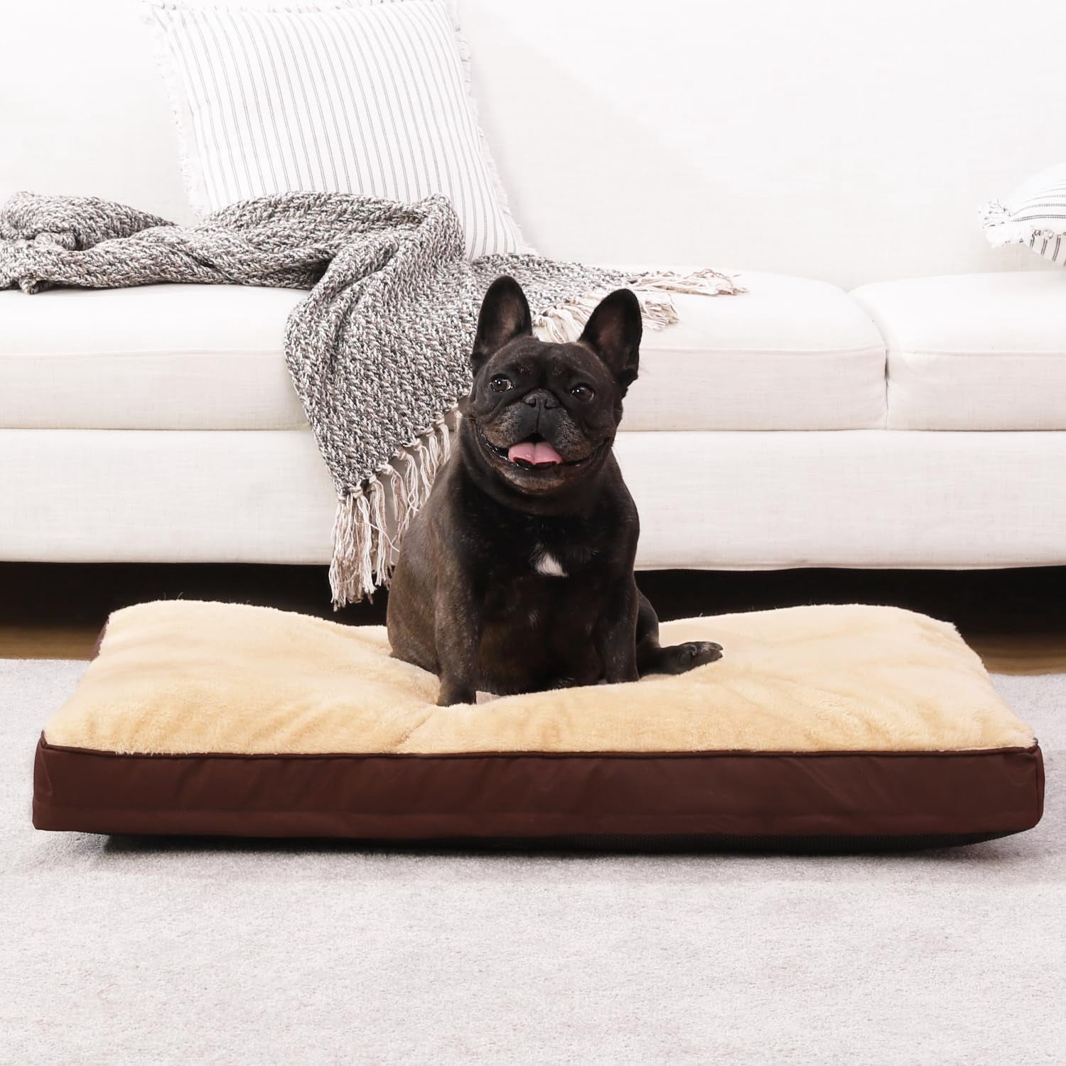 Dog Crate Bed Waterproof Deluxe Plush Dog Beds with Removable Washable Cover Anti-Slip Bottom Pet Sleeping Mattress for Large, Medium, Jumbo, Small Dogs, 23 x 17 inch, Brown