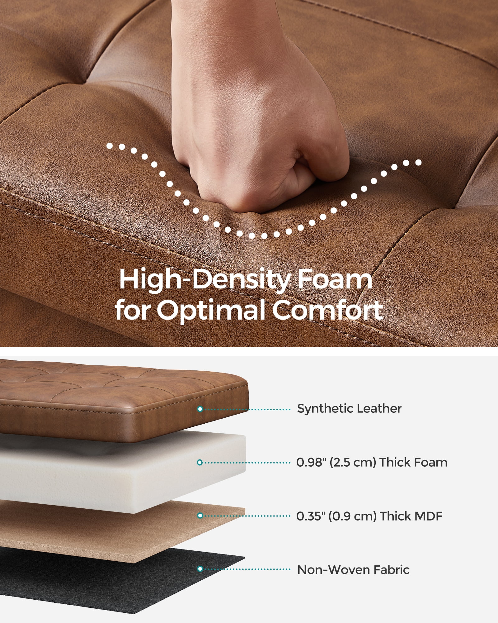 SONGMICS 43" Storage Ottoman Bench Folding Leather Ottoman Storage Footrest Hold up to 660lb Coffee Brown