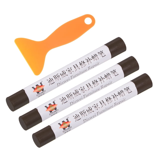 Madera Muebles Reparación Kit, 3uds Cera Madera Relleno Pegar con Espátula Crayón Marcadores Muebles Retoque Kit para Removedor Rayones Rozaduras en Muebles Piso, Marrón