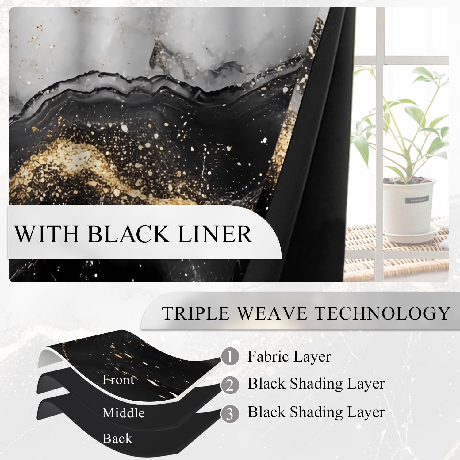 2 Panels Black Gold Marble Blackout Curtain for Bedroom,Luxury Grommet Window Drapes for Living Room,52x84 Inch