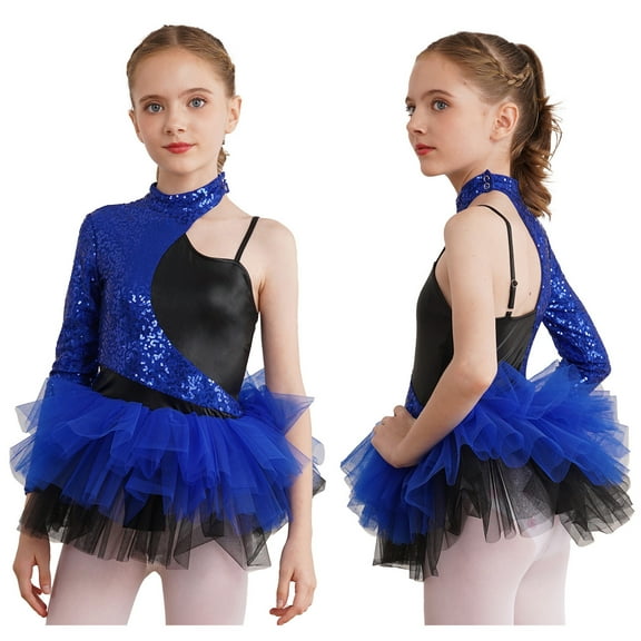 iiniim Kids Girls Shiny Ballet Dance Dress Glitter Tutu Skirted Leotard for Gymnastics Dancewear A Royal Blue 8