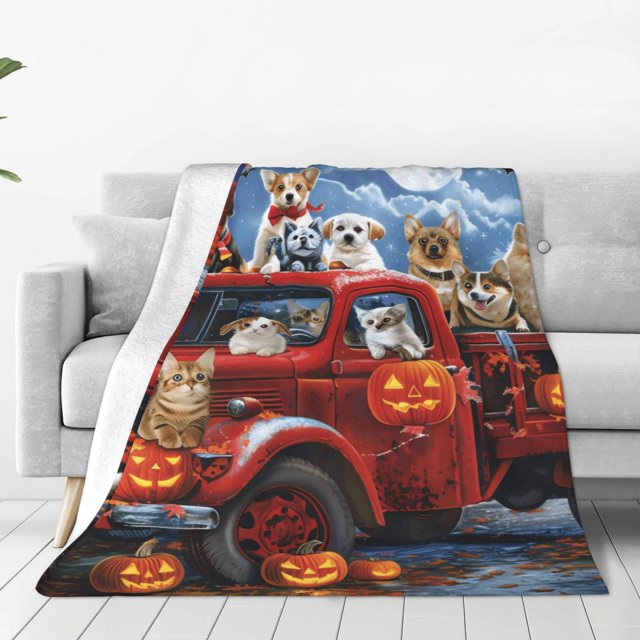 Balery Halloween Pets Pumpkins Manta de Felpa Suave y Acogedora – Cobija de Franela Aterciopelada para Cama, Lavable y Cálida para Sofá, Mascotas, Transpirable-60"x50"