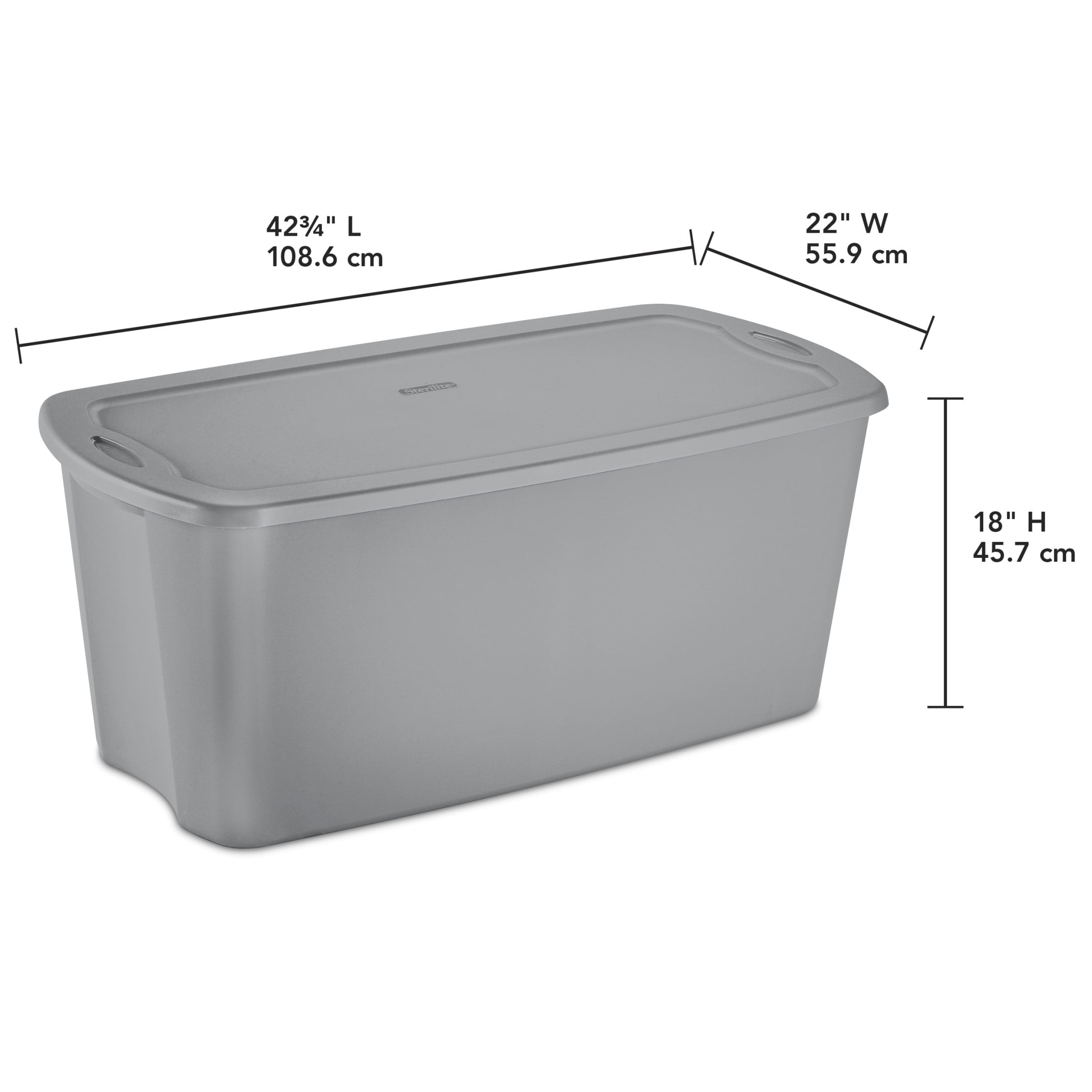 Sterilite 50 Gallon Tote, Plastic Storage Bin with Snap-on Lid, Gray, 4 Count
