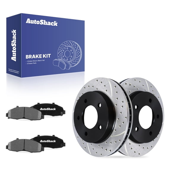 AutoShack Front Vented Drilled & Slotted E-Coated Brake Rotors   Ceramic Pads 6-PC Brake Kit Replacement for 1997-2004 Ford F-150 2004 Ford F-150 Heritage ShadowGuard 12.13" (308 mm)