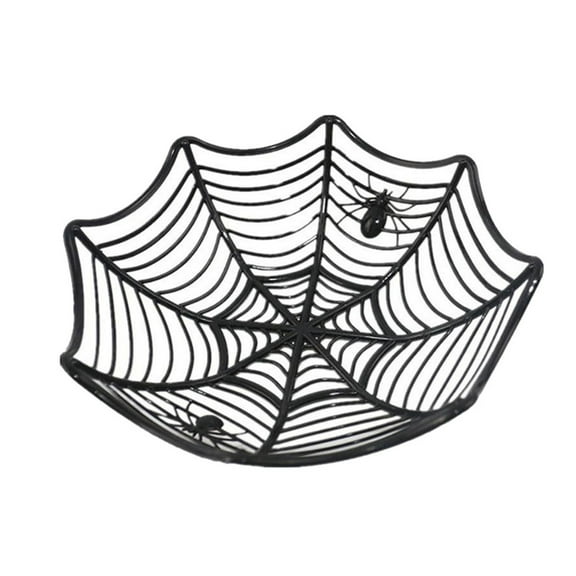 Orange & Black Plastic Spiderweb Candy Basket - 28x8cm Halloween Party Decor, Kitchen Treat Bowl, Spooky Themed Serving Dish for Halloween Decorations