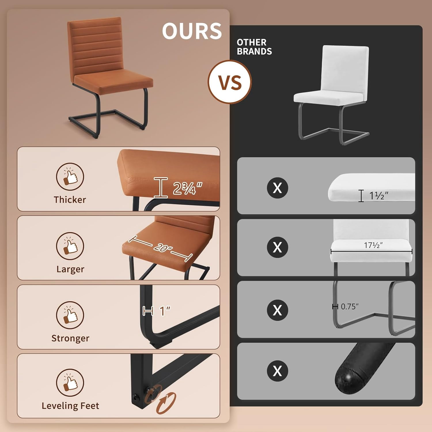 Dining Chairs Set of 2, Upholstered Technical Fabric Dining Room Chairs with Sturdy Base, High Back, Brown