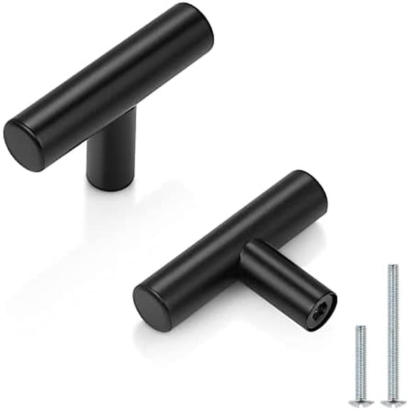 50 Pack| Single Hole Flat Black Cabinet Knobs T Bar Pulls Euro Style Cupboards Drawers Dresser Hardware Bedroom Kitchen Cabinet Handles 2 Inch Overall Length