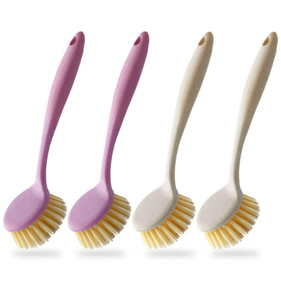 Dish Brush,4 PCS Kitchen Scrub Brush with Long Handle Deep Cleaning Handle Brush
