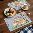 thumbnail image 3 of Easter Placemats Set of 4 Bunny Eggs Place Mats Spring Placemat Chick Rabbit Flower Basket Blue Wood Table Mats for Dining Kitchen Table Holiday Dinner Party Home Easter Decorations 13x19 Inch, 3 of 9
