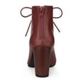 thumbnail image 4 of BLISSFUL STEP BLISSFUL STEP Women's Peep Toe Front Lace Up Ankle Block Heel Boots Burgundy 8.5, 4 of 8