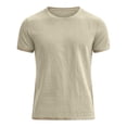 thumbnail image 3 of GUZOM Mens Cotton Linen Blend Short Sleeve T-Shirt - Breathable Slim Fit Crew Neck Casual Tee, Beige,Size XL, 3 of 5