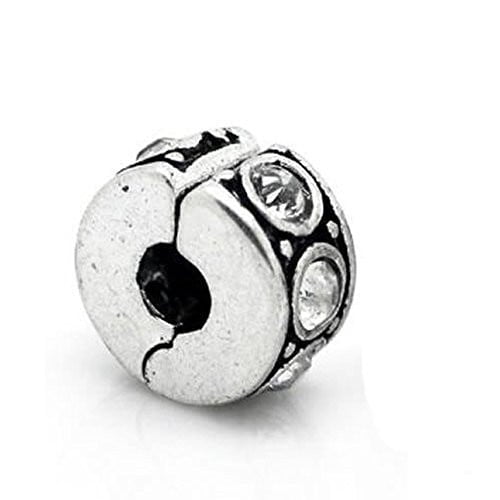 Clear Rhinestone Clip & Lock Bail Bead Charm Spacer For Snake Chain Bracelet