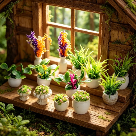 1 Piece Miniature Potted Plants Set 1 :12 Scale Dollhouse Fairy Garden Decor Ornaments(Random)