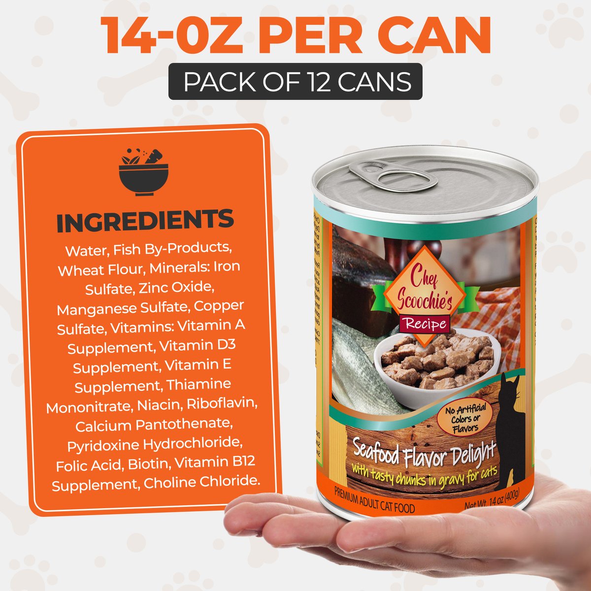 Scoochie Pet Chef Scoochies Recipe With Real Seafood Chunks in Savory Gravy Wet Cat Food, 14-oz can, case of 12