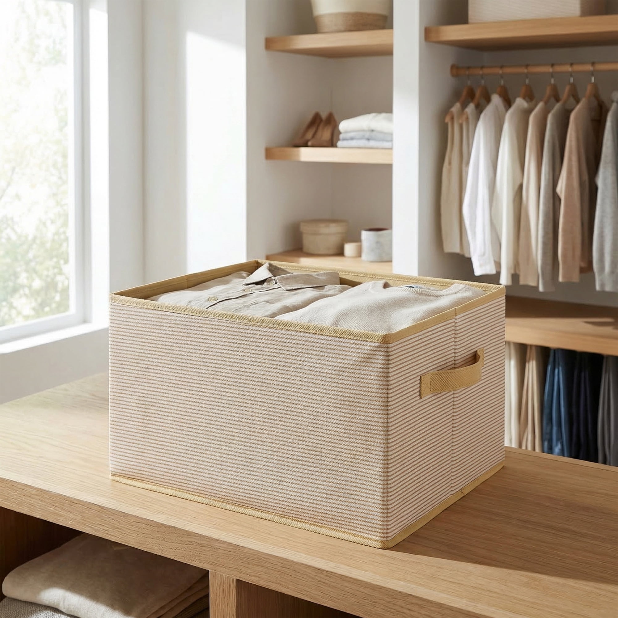 Unique Bargains Fabric Storage Bin with Handles and Lid Coffee 17.7*13.8*11in
