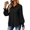 thumbnail image 6 of ClodeEU Women's Collar Button Long Sleeve Shirt with Ruffle Cuffs ,Casual Loose Fit Blouse Black,Women's Plus M, 6 of 8