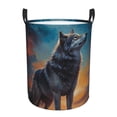 thumbnail image 1 of Balery Moonlit Night Sky Wolf Cesta de ropa redonda con asas, impermeable, independiente, para ropa, juguetes, dormitorio y familia-Medium, 1 of 6