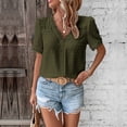 thumbnail image 2 of Womens Chiffon Pom Poms Tops Short Sleeve V Neck Shirts Lace-Trim Lightweight Blouses Dressy Fashion T-Shirt Going Out Tops Casual Business Outfits Spring Summer Clothes 2026, 2 of 8
