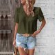 thumbnail image 1 of Xuyuer Lace Patchwork V-Neck Short Sleeve Tee - Women's Solid Color Casual Fashion Top, Affordable and Versatile for Daily Commute, Weekend Gatherings, and Skin-Friendly Comfortable Wear, 1 of 8