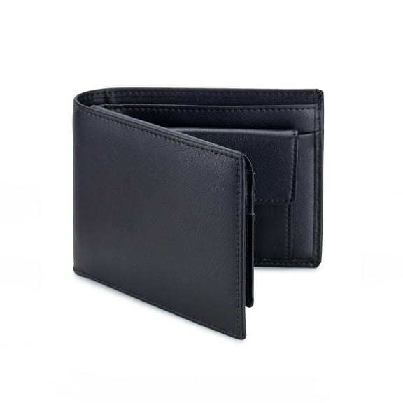 Men's Leather Wallet with Coin Pocket Flip Up ID Window RFID Blocking Slim Bifold Credit Card Front Pocket Wallet (Black)