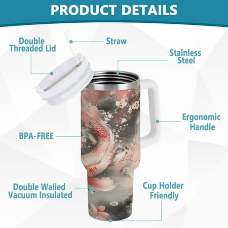 

BZSMCE Tumbler 40oz Insulated Stainless Creative Goldfish Painting Pattern Steel Water Bottles